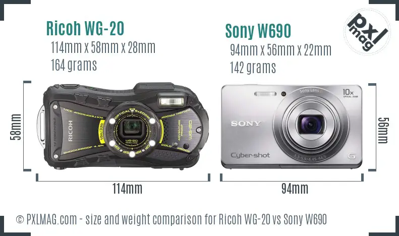 Ricoh WG-20 vs Sony W690 size comparison