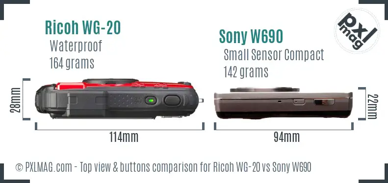 Ricoh WG-20 vs Sony W690 top view buttons comparison