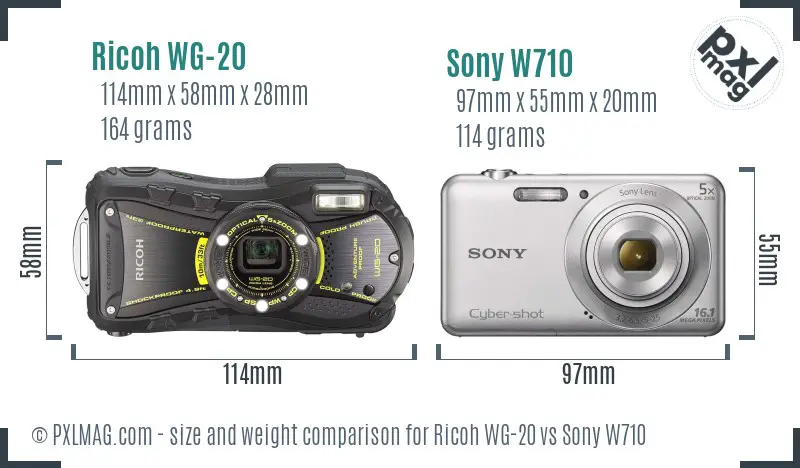 Ricoh WG-20 vs Sony W710 size comparison