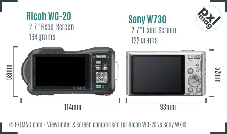 Ricoh WG-20 vs Sony W730 Screen and Viewfinder comparison