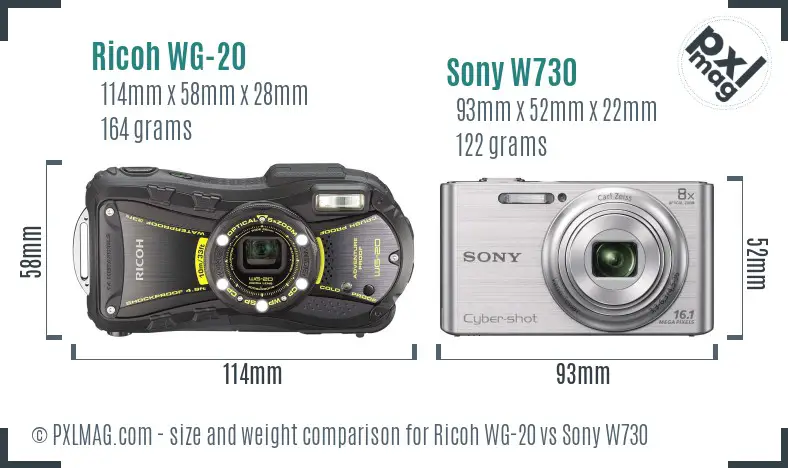 Ricoh WG-20 vs Sony W730 size comparison