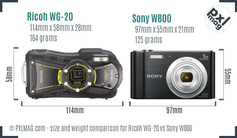 Ricoh WG-20 vs Sony W800 size comparison
