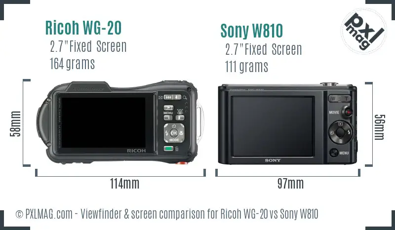 Ricoh WG-20 vs Sony W810 Screen and Viewfinder comparison