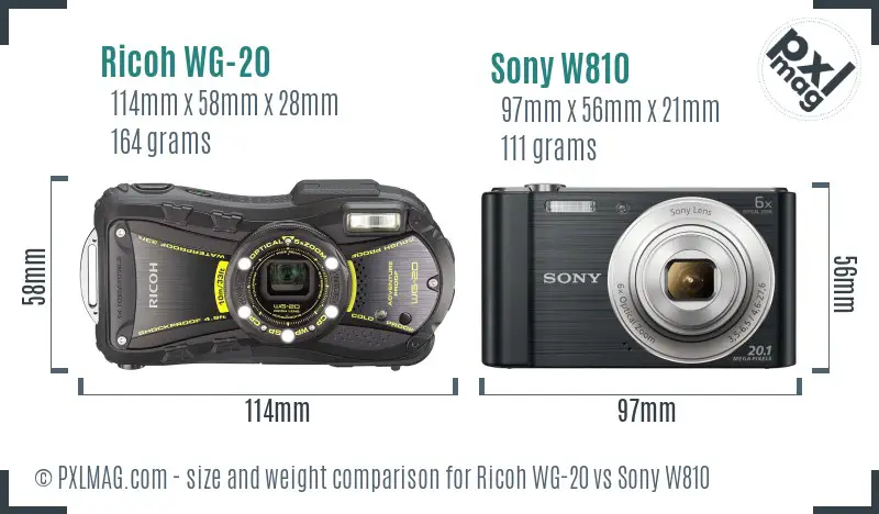 Ricoh WG-20 vs Sony W810 size comparison