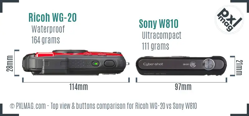 Ricoh WG-20 vs Sony W810 top view buttons comparison
