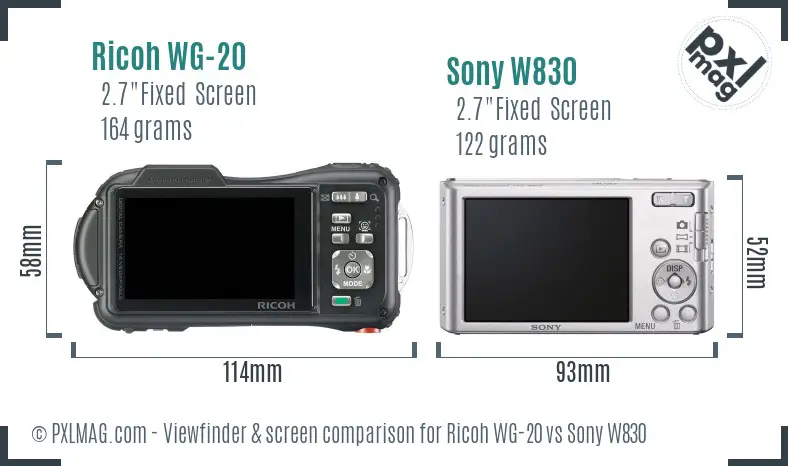 Ricoh WG-20 vs Sony W830 Screen and Viewfinder comparison