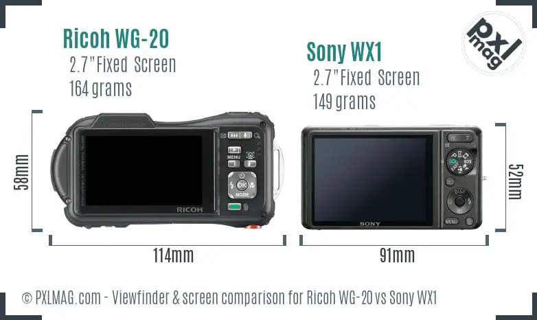 Ricoh WG-20 vs Sony WX1 Screen and Viewfinder comparison