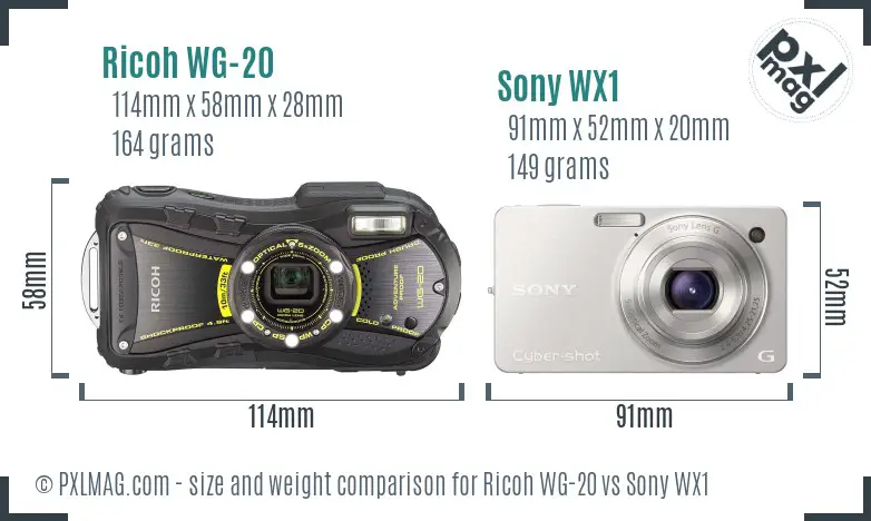 Ricoh WG-20 vs Sony WX1 size comparison