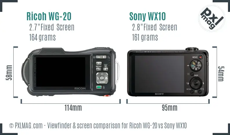 Ricoh WG-20 vs Sony WX10 Screen and Viewfinder comparison