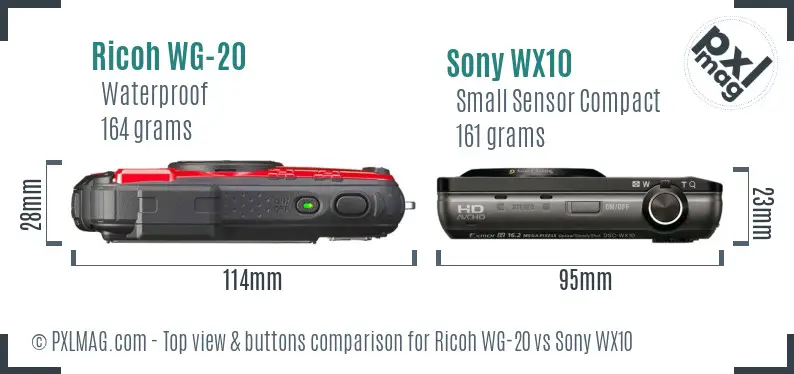 Ricoh WG-20 vs Sony WX10 top view buttons comparison