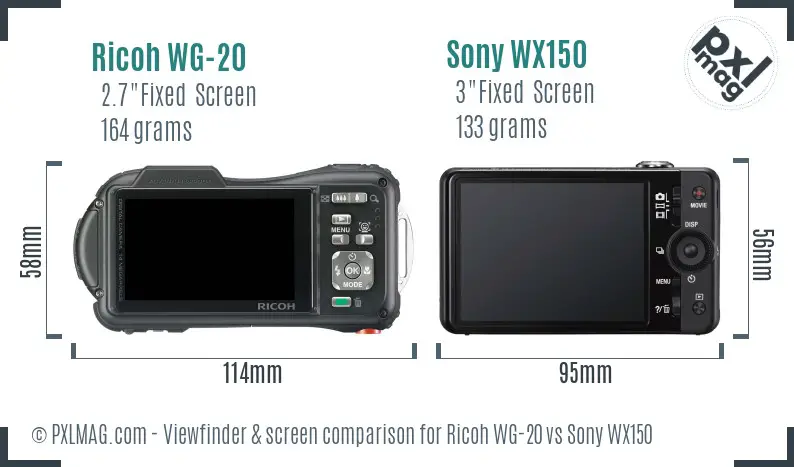 Ricoh WG-20 vs Sony WX150 Screen and Viewfinder comparison