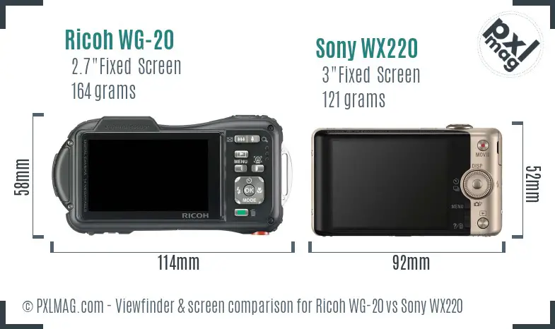Ricoh WG-20 vs Sony WX220 Screen and Viewfinder comparison