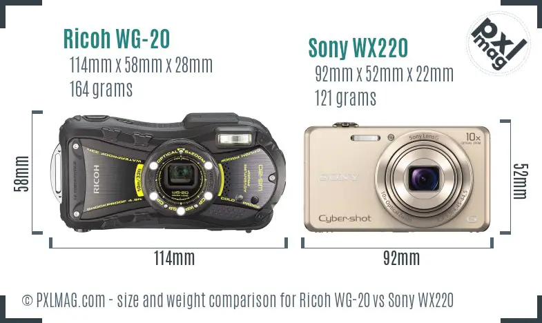 Ricoh WG-20 vs Sony WX220 size comparison