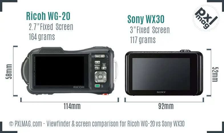 Ricoh WG-20 vs Sony WX30 Screen and Viewfinder comparison