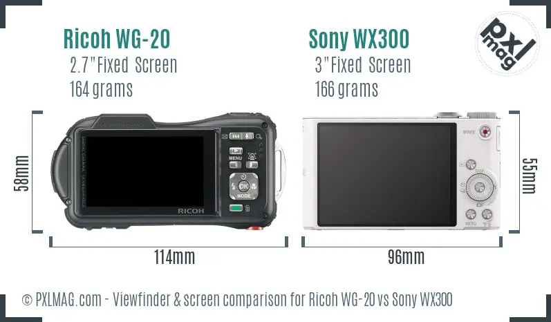 Ricoh WG-20 vs Sony WX300 Screen and Viewfinder comparison