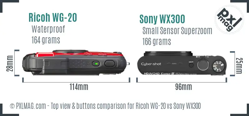 Ricoh WG-20 vs Sony WX300 top view buttons comparison