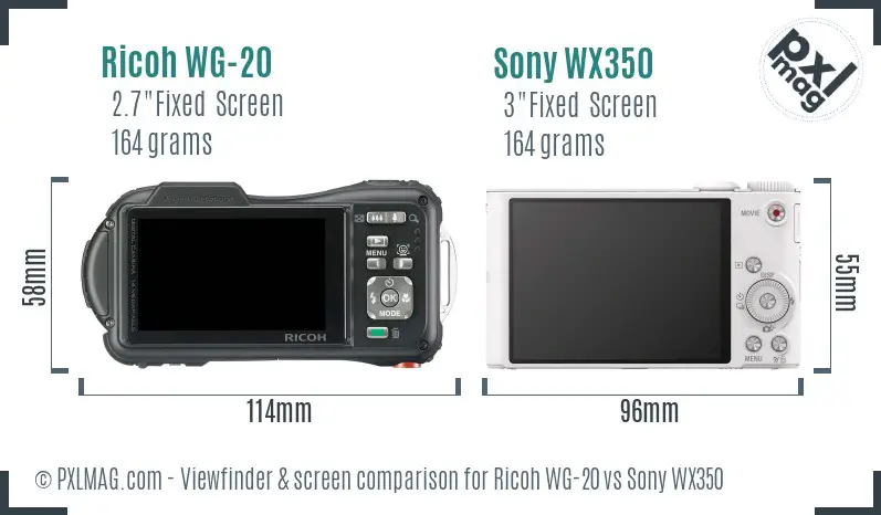 Ricoh WG-20 vs Sony WX350 Screen and Viewfinder comparison