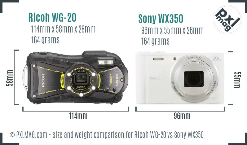 Ricoh WG-20 vs Sony WX350 size comparison