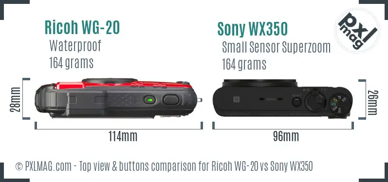 Ricoh WG-20 vs Sony WX350 top view buttons comparison