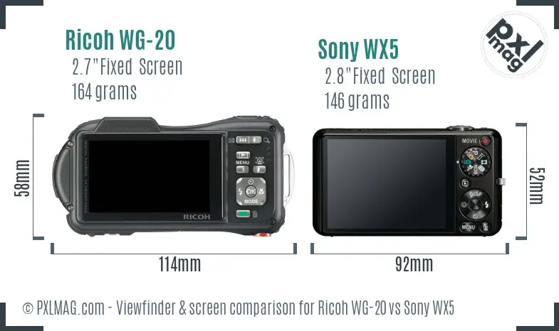 Ricoh WG-20 vs Sony WX5 Screen and Viewfinder comparison