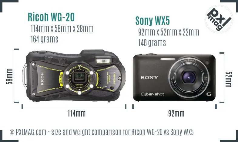 Ricoh WG-20 vs Sony WX5 size comparison