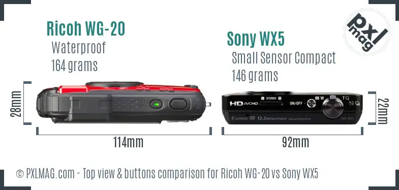 Ricoh WG-20 vs Sony WX5 top view buttons comparison
