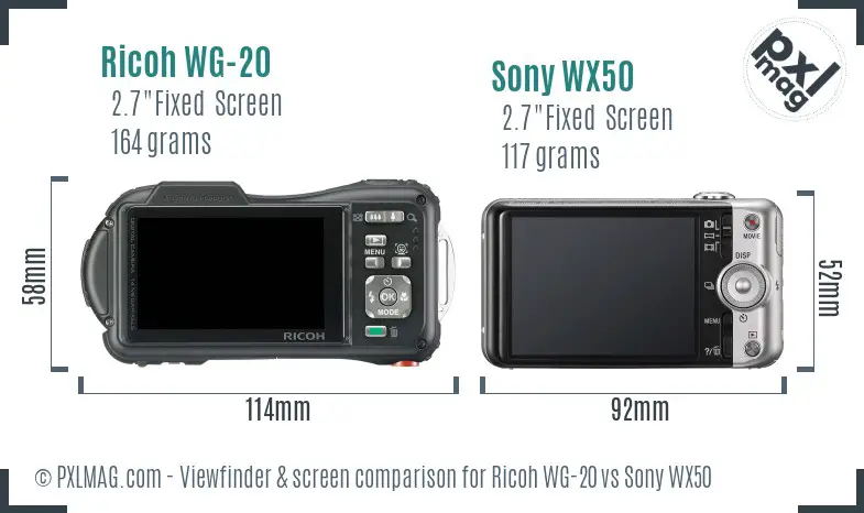 Ricoh WG-20 vs Sony WX50 Screen and Viewfinder comparison