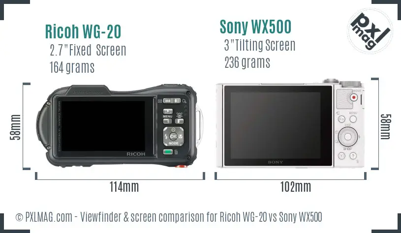 Ricoh WG-20 vs Sony WX500 Screen and Viewfinder comparison