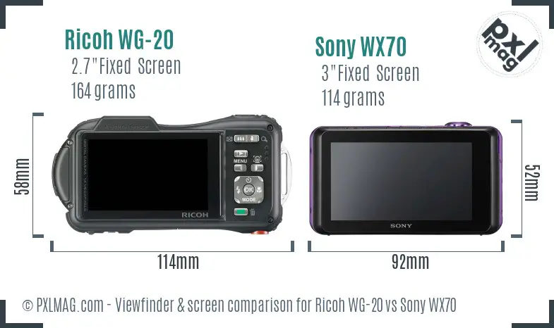 Ricoh WG-20 vs Sony WX70 Screen and Viewfinder comparison