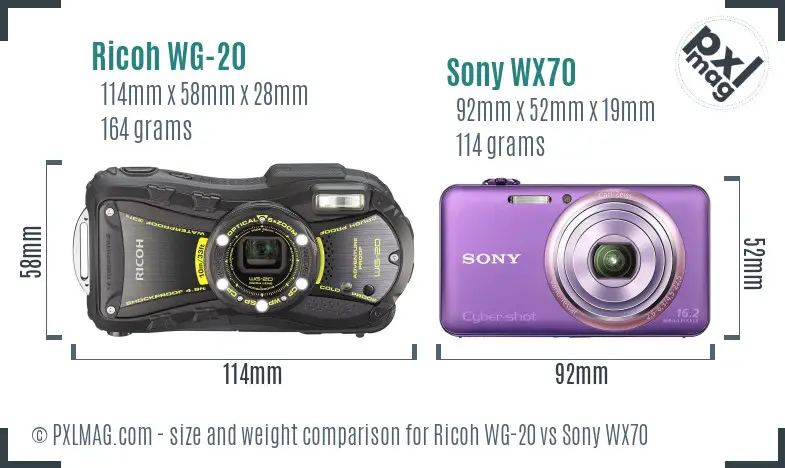 Ricoh WG-20 vs Sony WX70 size comparison