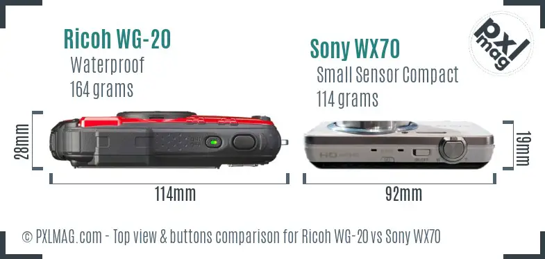 Ricoh WG-20 vs Sony WX70 top view buttons comparison
