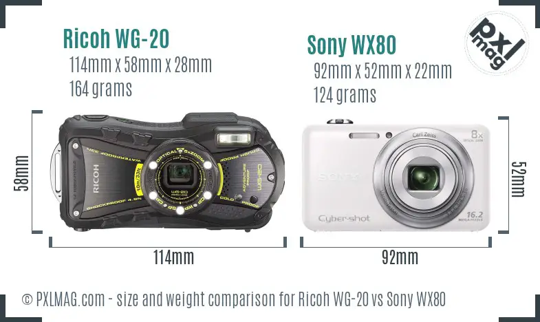 Ricoh WG-20 vs Sony WX80 size comparison