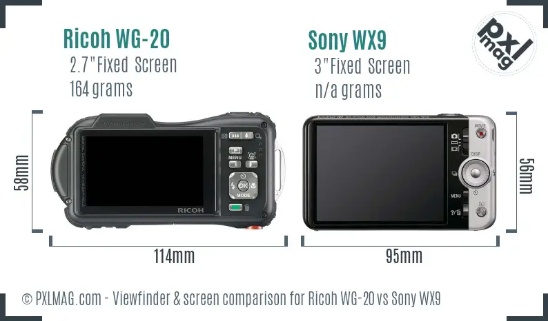 Ricoh WG-20 vs Sony WX9 Screen and Viewfinder comparison