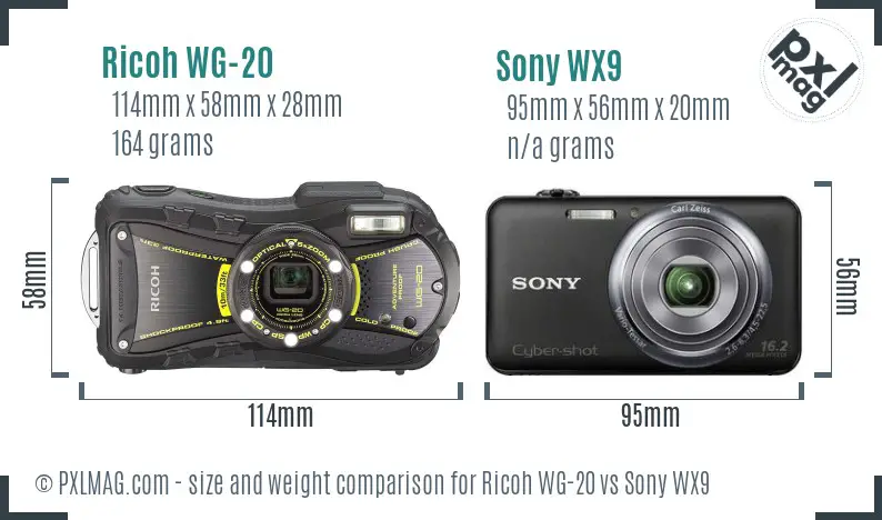 Ricoh WG-20 vs Sony WX9 size comparison