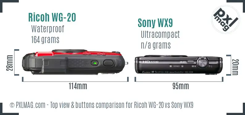 Ricoh WG-20 vs Sony WX9 top view buttons comparison