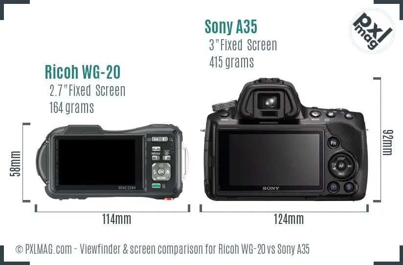 Ricoh WG-20 vs Sony A35 Screen and Viewfinder comparison
