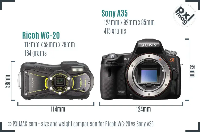 Ricoh WG-20 vs Sony A35 size comparison