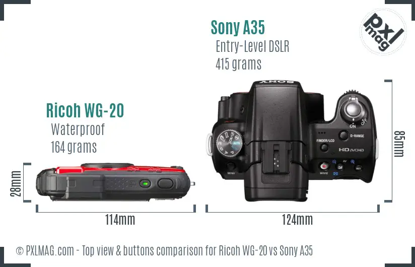 Ricoh WG-20 vs Sony A35 top view buttons comparison