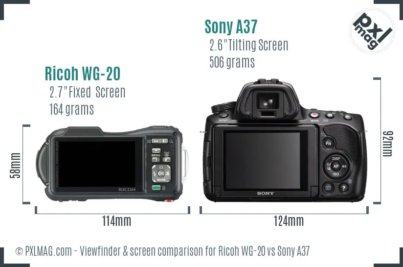 Ricoh WG-20 vs Sony A37 Screen and Viewfinder comparison