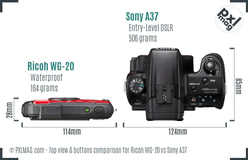 Ricoh WG-20 vs Sony A37 top view buttons comparison