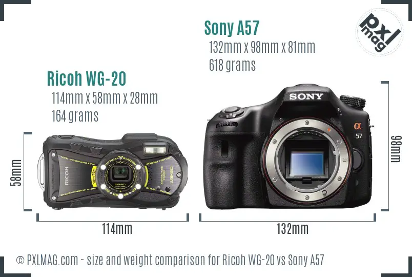 Ricoh WG-20 vs Sony A57 size comparison