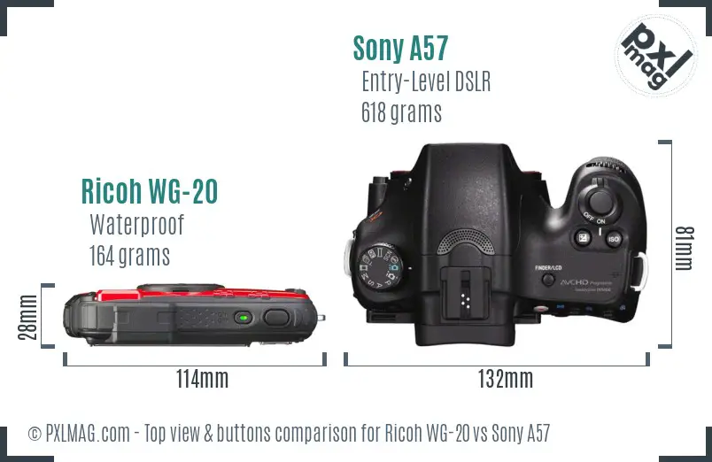 Ricoh WG-20 vs Sony A57 top view buttons comparison