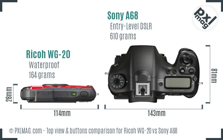 Ricoh WG-20 vs Sony A68 top view buttons comparison
