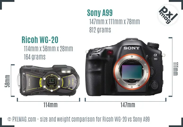 Ricoh WG-20 vs Sony A99 size comparison