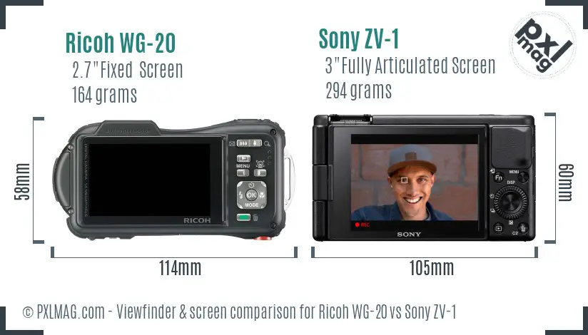 Ricoh WG-20 vs Sony ZV-1 Screen and Viewfinder comparison