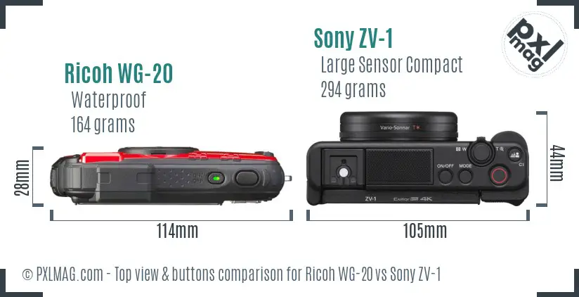 Ricoh WG-20 vs Sony ZV-1 top view buttons comparison