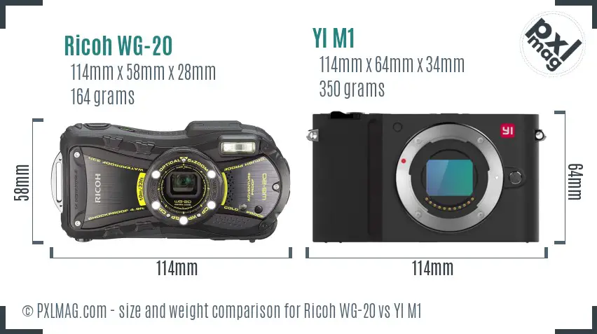 Ricoh WG-20 vs YI M1 size comparison