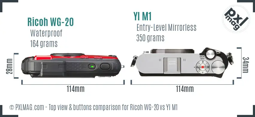 Ricoh WG-20 vs YI M1 top view buttons comparison