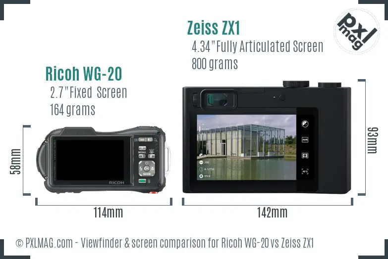 Ricoh WG-20 vs Zeiss ZX1 Screen and Viewfinder comparison