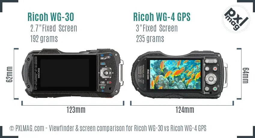 Ricoh WG-30 vs Ricoh WG-4 GPS Screen and Viewfinder comparison